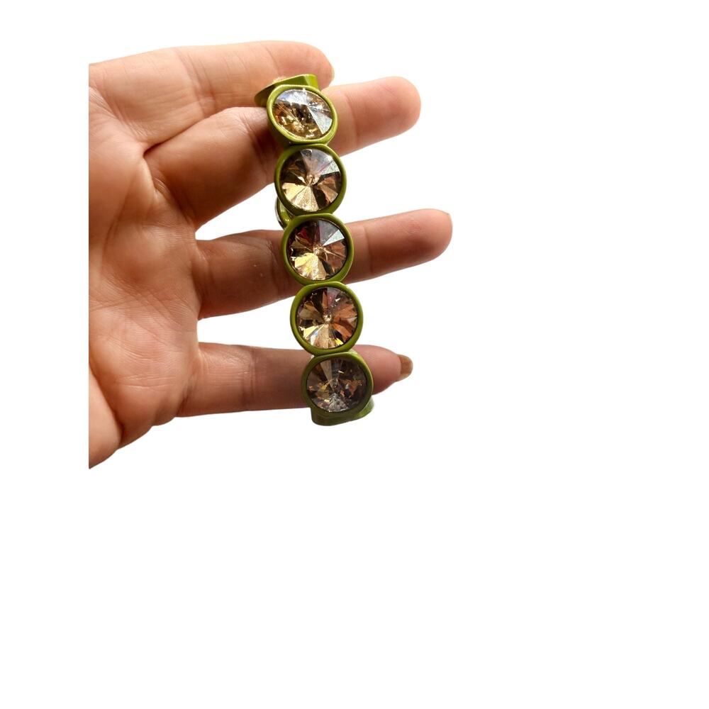 New Plunder Bracelet TANYA Style PEACH CRYSTALS IN LIME GREEN 7" ELASTic